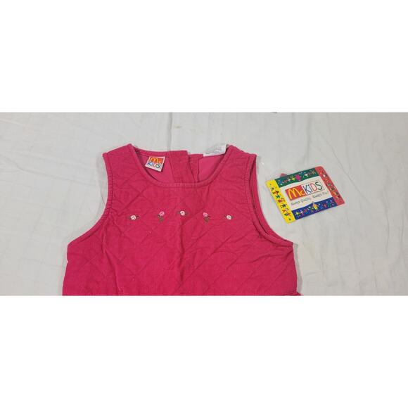 McKids 4T Girls Vintage 90s Dark Pink Corduroy Button Front Roses Bib Overalls - Picture 2 of 8